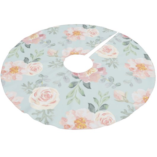 Pink Rose Pastel Garden Pattern Kerstboom Rok (Gekanteld)