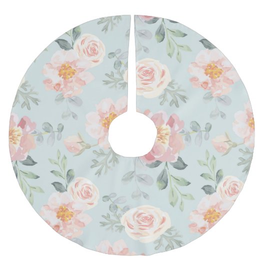 Pink Rose Pastel Garden Pattern Kerstboom Rok (Voorkant)
