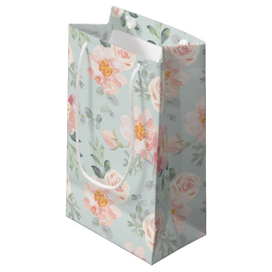 Pink Rose Pastel Garden Pattern Klein Cadeauzakje (Voorkant Gekanteld)