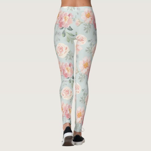 Pink Rose Pastel Garden Pattern Leggings (Achterkant)