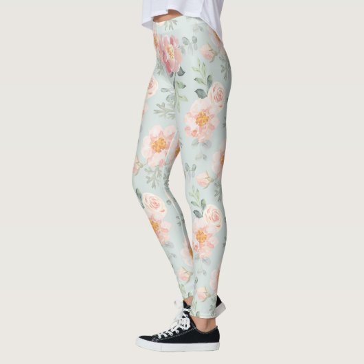 Pink Rose Pastel Garden Pattern Leggings (Links)
