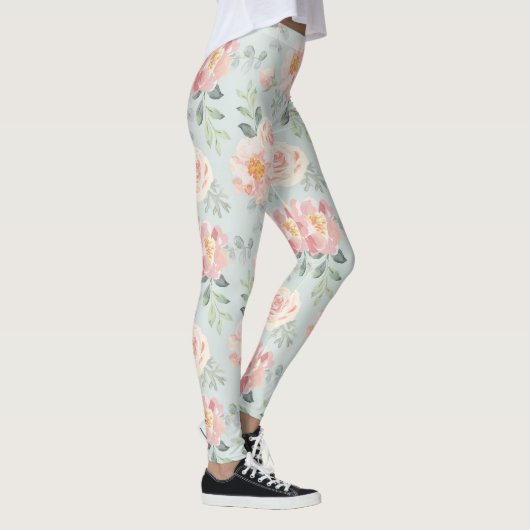 Pink Rose Pastel Garden Pattern Leggings (Rechts)