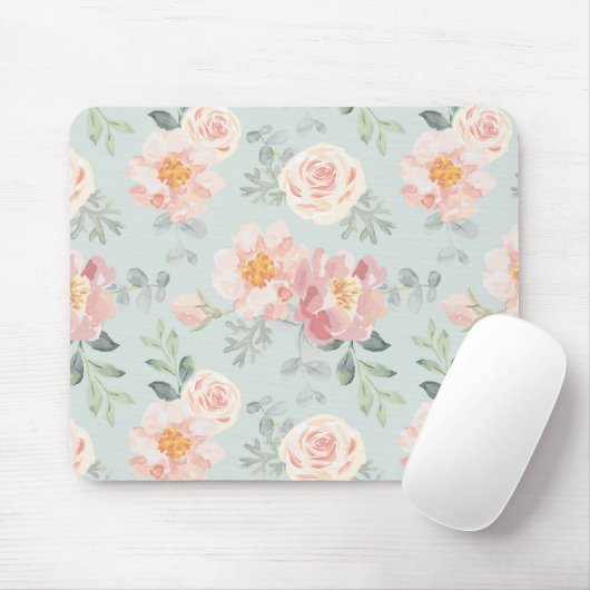 Pink Rose Pastel Garden Pattern Muismat (Met muis)