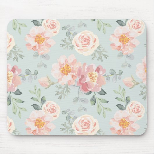 Pink Rose Pastel Garden Pattern Muismat (Voorkant)