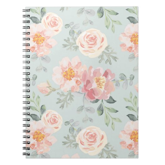 Pink Rose Pastel Garden Pattern Notitieboek (Voorkant)