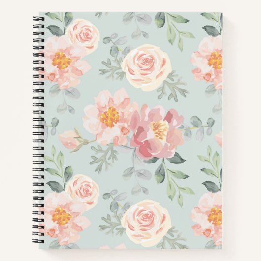 Pink Rose Pastel Garden Pattern Notitieboek (Voorkant)