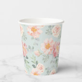 Pink Rose Pastel Garden Pattern Papieren Bekers (Achterkant)