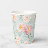 Pink Rose Pastel Garden Pattern Papieren Bekers (Links)