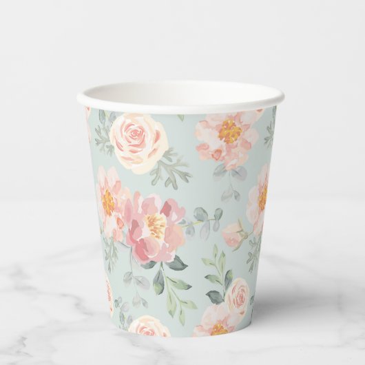 Pink Rose Pastel Garden Pattern Papieren Bekers (Voorkant)