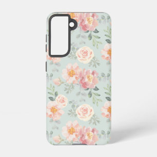 Pink Rose Pastel Garden Pattern Samsung Galaxy Hoesje