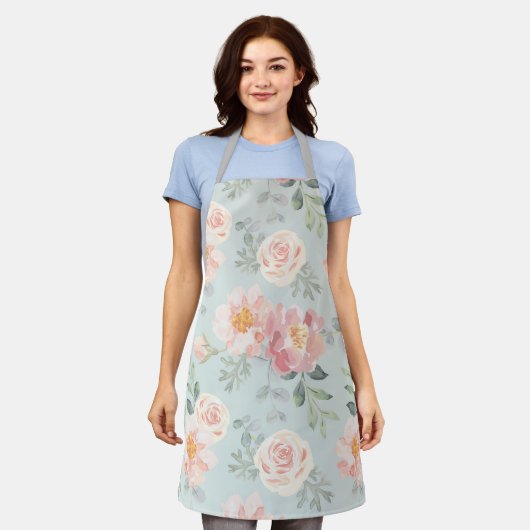 Pink Rose Pastel Garden Pattern Schort (Gedragen)