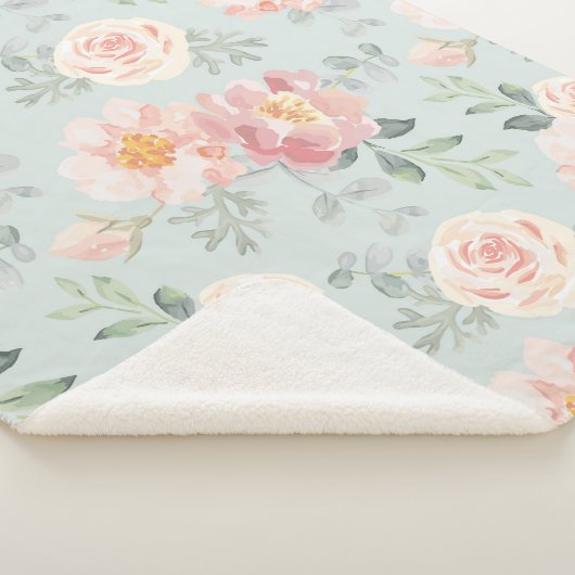 Pink Rose Pastel Garden Pattern Sherpa Deken (3/4)