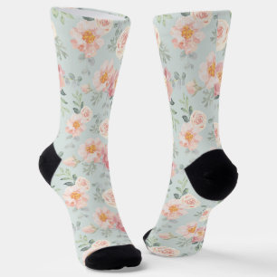 Pink Rose Pastel Garden Pattern Sokken