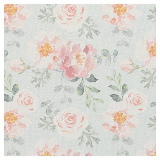 Pink Rose Pastel Garden Pattern Stof (Close Up)
