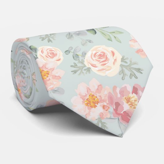 Pink Rose Pastel Garden Pattern Stropdas (Opgerold)