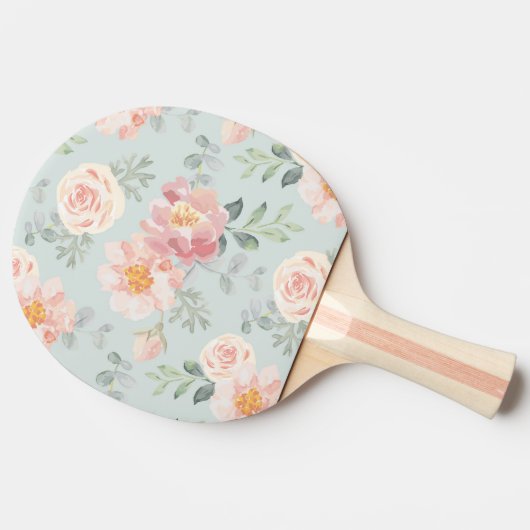 Pink Rose Pastel Garden Pattern Tafeltennisbatje (Zijkant)