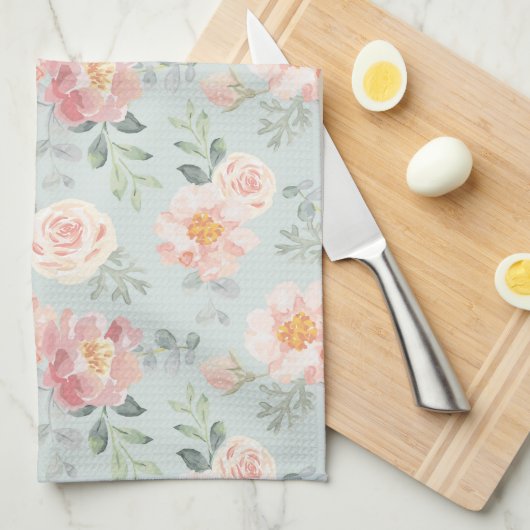 Pink Rose Pastel Garden Pattern Theedoek (Quarter Fold)
