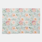 Pink Rose Pastel Garden Pattern Theedoek (Horizontaal)