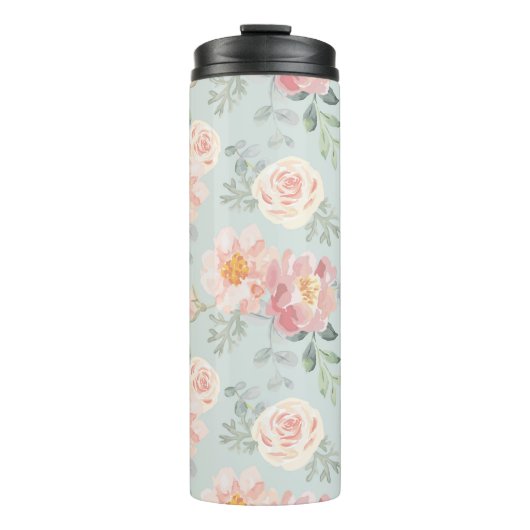 Pink Rose Pastel Garden Pattern Thermosbeker (Voorkant)