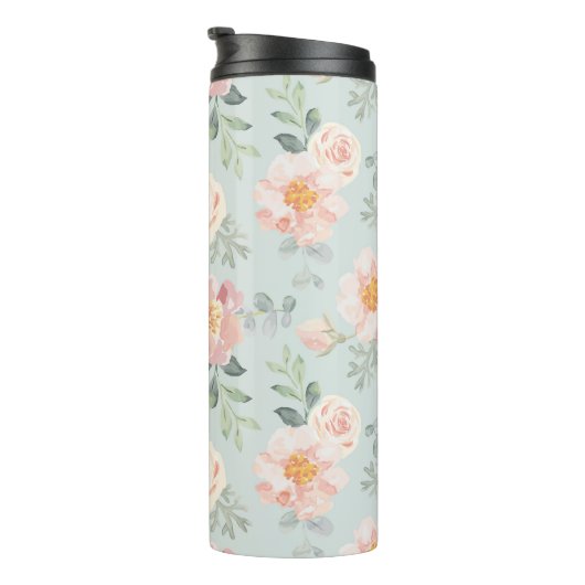 Pink Rose Pastel Garden Pattern Thermosbeker (Geroteerd rechts)