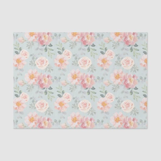 Pink Rose Pastel Garden Pattern Tissuepapier (Voorkant)