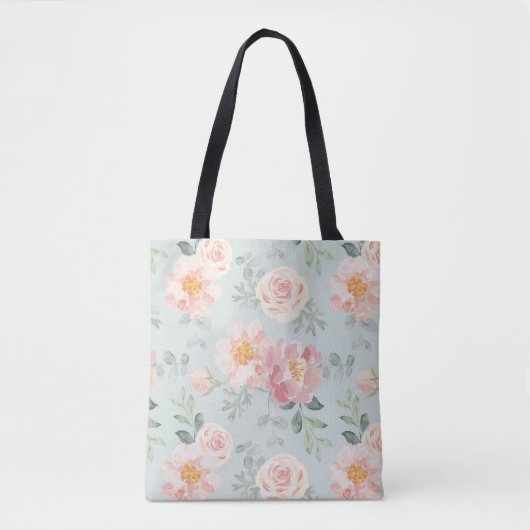Pink Rose Pastel Garden Pattern Tote Bag (Voorkant)