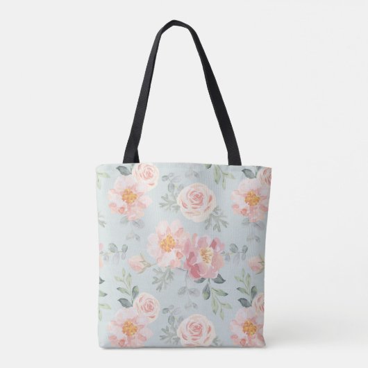 Pink Rose Pastel Garden Pattern Tote Bag (Achterkant)