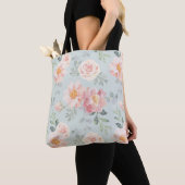 Pink Rose Pastel Garden Pattern Tote Bag (Dichtbij)