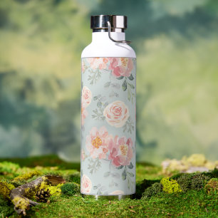 Pink Rose Pastel Garden Pattern Waterfles