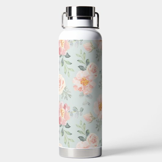 Pink Rose Pastel Garden Pattern Waterfles (Achterkant)