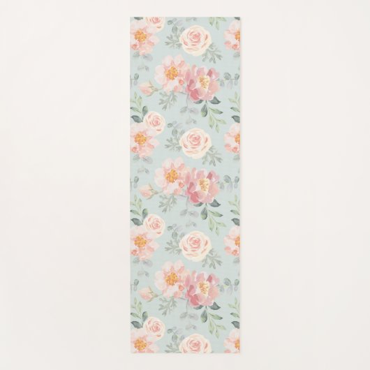 Pink Rose Pastel Garden Pattern Yogamat (Voorkant)