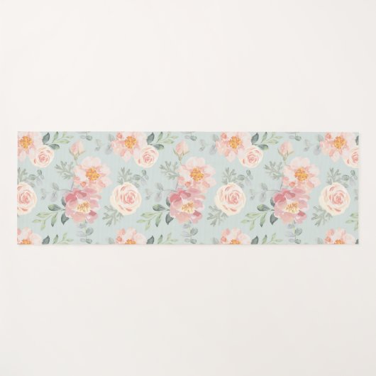 Pink Rose Pastel Garden Pattern Yogamat (Voorkant (horizontaal))