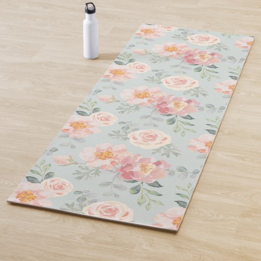 Pink Rose Pastel Garden Pattern Yogamat (In situ)