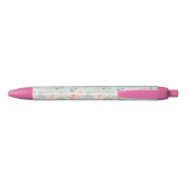 Pink Rose Pastel Garden Pattern Zwarte Inkt Pen (Achterkant)