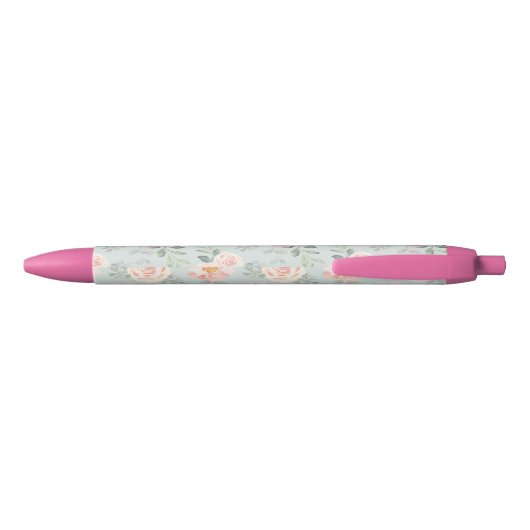 Pink Rose Pastel Garden Pattern Zwarte Inkt Pen (Achterkant)