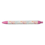 Pink Rose Pastel Garden Pattern Zwarte Inkt Pen (Voorkant)