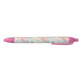 Pink Rose Pastel Garden Pattern Zwarte Inkt Pen (Bodem)