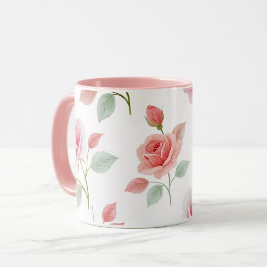 Pink Rose Pattern, soft color, Mok (Voorkant links)