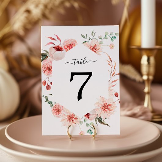 Pink Rose & Peonies Boheemse Trouwtafel Nummer Kaart