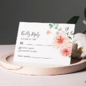 Pink Rose & Peonies Bohemian RSVP Wedding Kaart