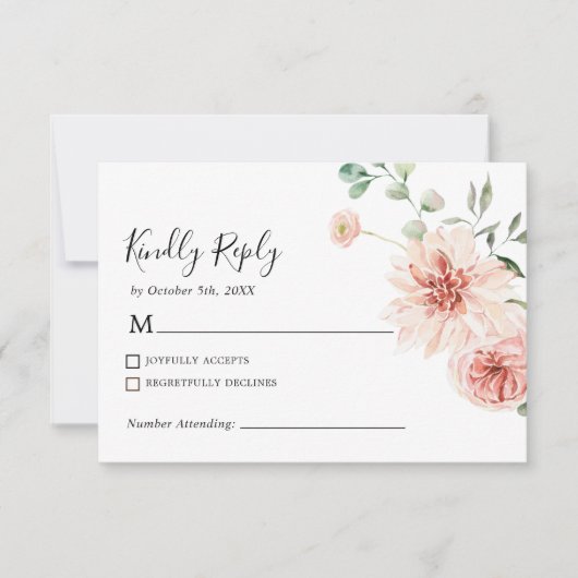 Pink Rose & Peonies Bohemian RSVP Wedding Kaart (Voorkant)