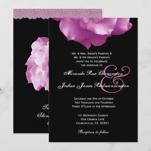 PINK Rose Petals Wedding Sjabloon F004 Kaart (Voorkant / Achterkant)