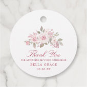 Pink Rose Pioen Eerste Communie Dank U Bedankjes Labels (Achterkant)