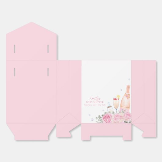 Pink Rose Poppin Champagne Bottles Baby shower Bedankdoosjes (Ongevouwen)