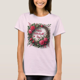 Pink Rose Red Heart Valentijnsdag T-shirt