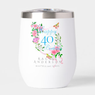 Pink Rose Ribbon 40th Birthday