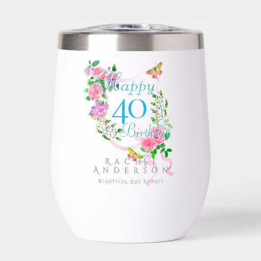 Pink Rose Ribbon 40th Birthday (Voorkant)