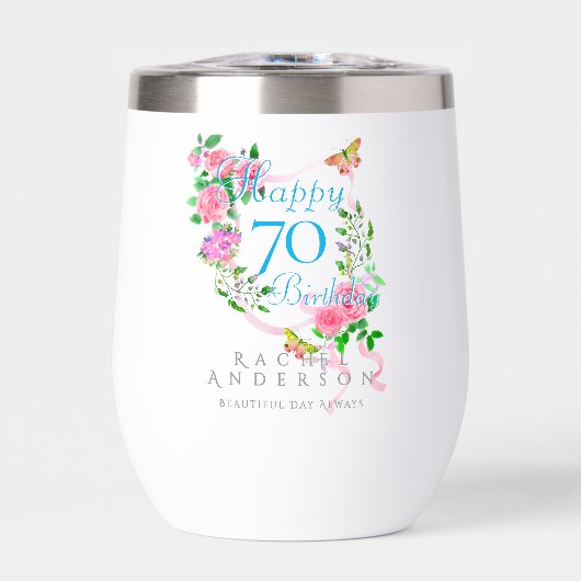 Pink Rose Ribbon 70th Birthday (Voorkant)