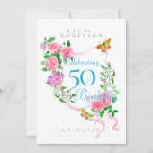 Pink Rose Ribbon Verjaardag Uitnodiging (Voorkant)