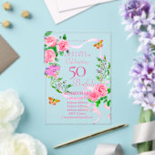 Pink Rose Ribbon Verjaardag Uitnodiging (Insitu (Huwelijk))